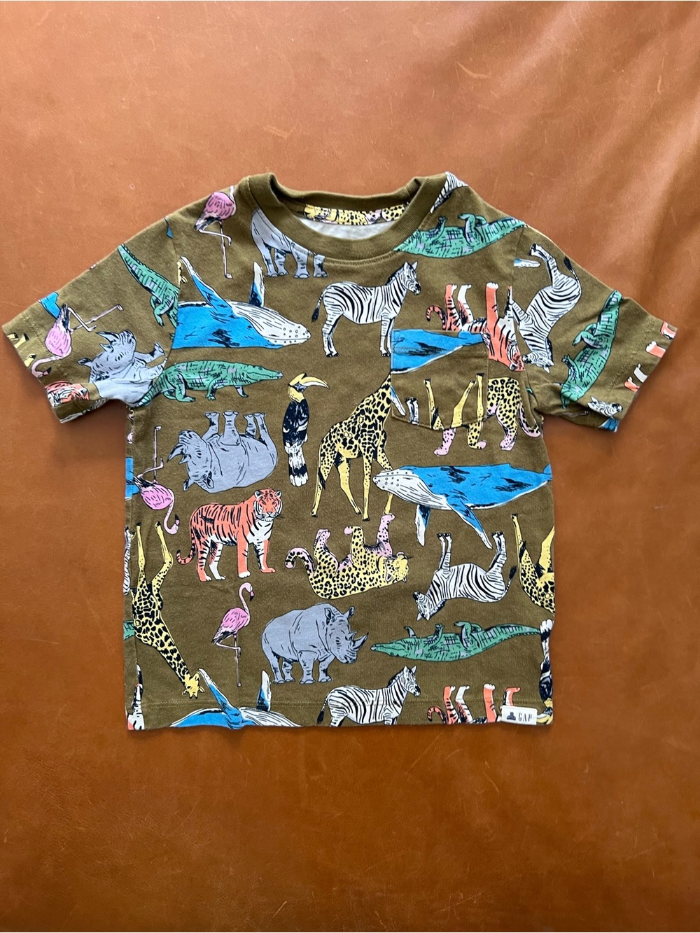 GAP Olive Safari Animals Organic Cotton Tee, 4T